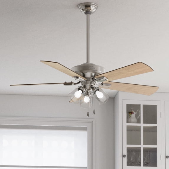 Hunter 52 inch Indoor Ceiling Fan with LED Lights and Pull Chain - Standard Mount Ceiling Fan, 5 Blades, For Bedroom, Living Room, or Kitchen, 3 inch Downrod - Crestfield 54206, Brushed Nickel