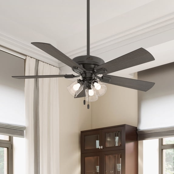 Hunter 52 inch Indoor Ceiling Fan with LED Lights and Pull Chain - Standard Mount Bronze Ceiling Fan, 5 Blades, For Bedroom, Living Room, or Kitchen, 3 inch Downrod - Crestfield 54205, Noble Bronze