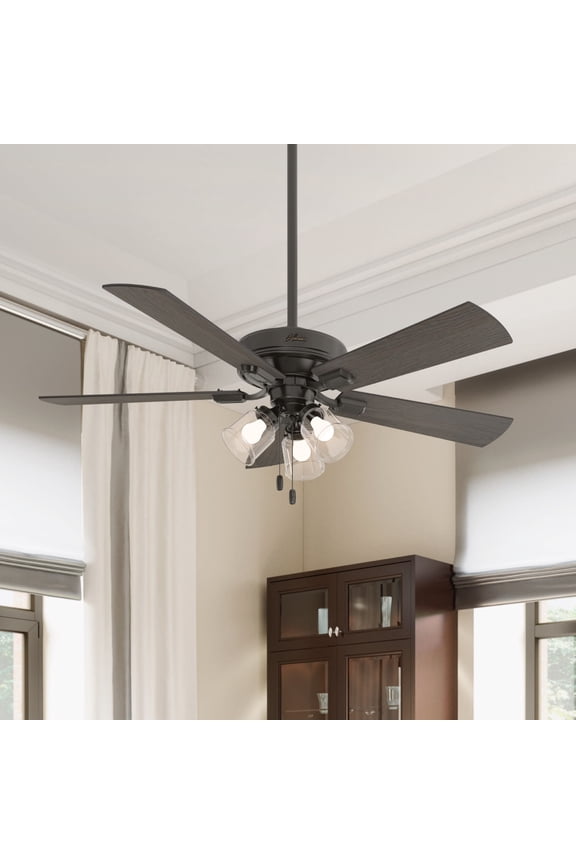 52 inch Indoor Ceiling Fan with LED Lights and Pull Chain - Standard Mount Bronze Ceiling Fan, 5 Blades, For Bedroom, Living Room, or Kitchen, 3 inch Downrod - Crestfield 54205, Noble Bronze