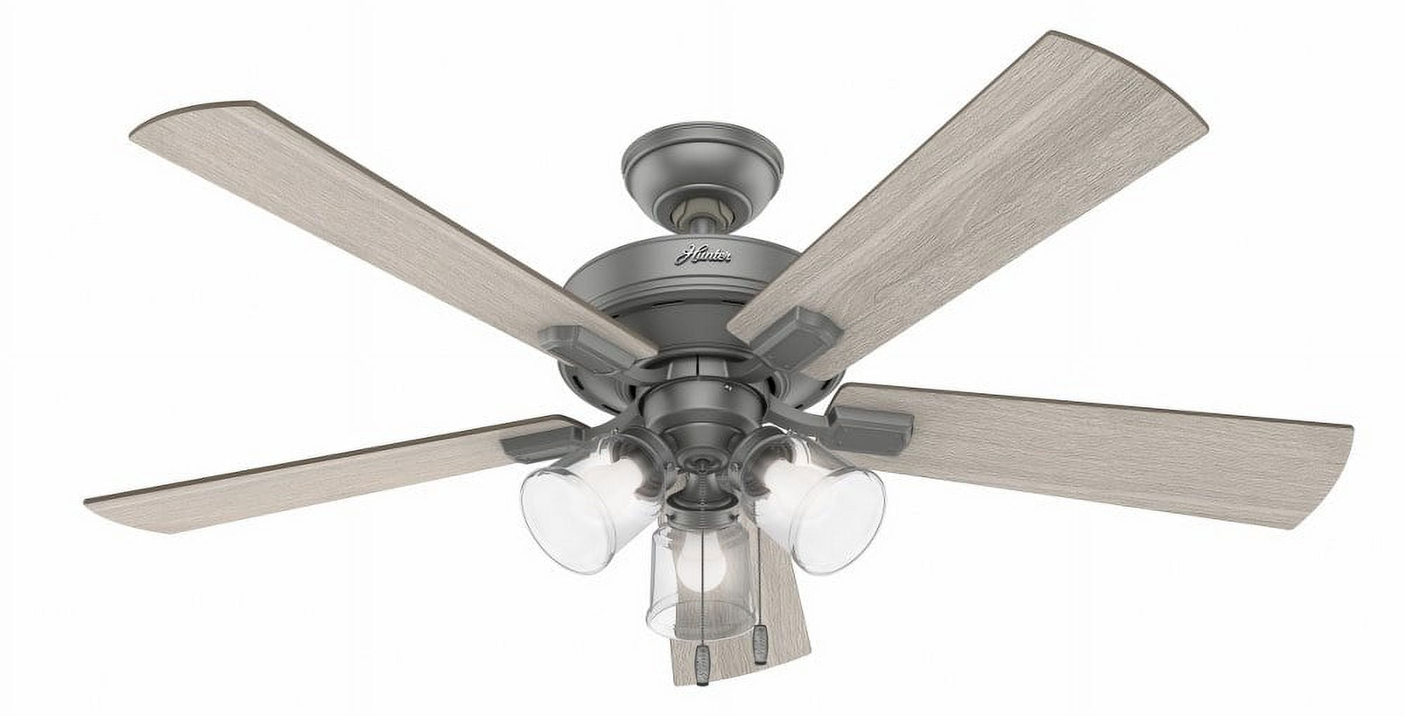 52" Matte Silver Farmhouse Ceiling Fan with LED Light Kit