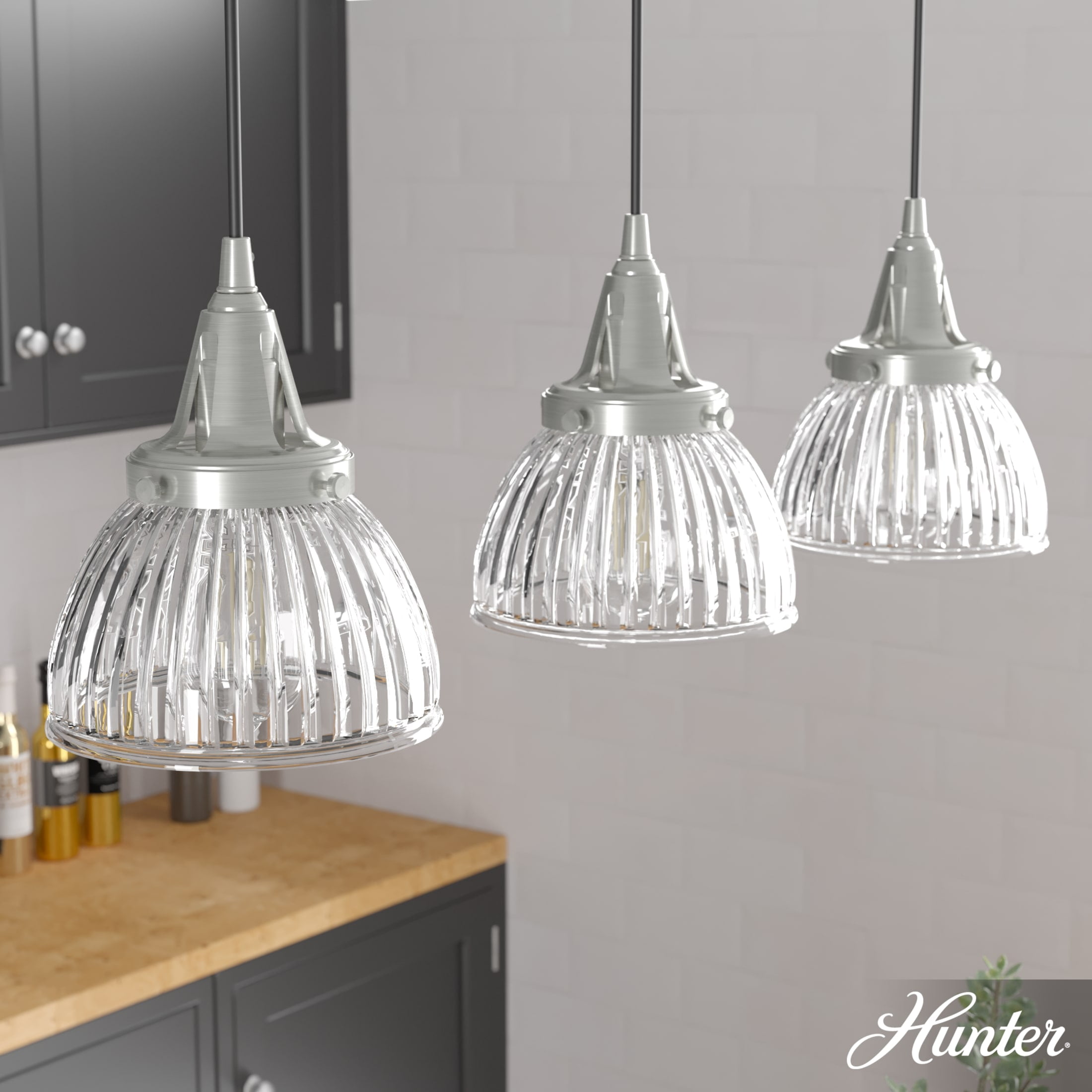 Cypress Grove Brushed Nickel 3-Light Glass Bowl Pendant