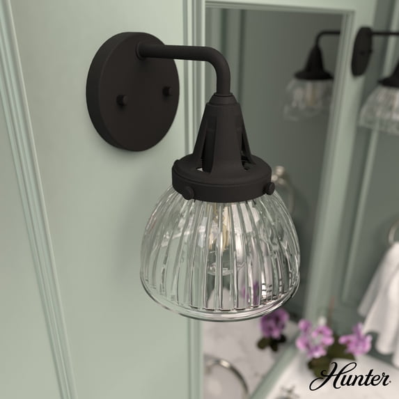 Hunter - Cypress Grove 1-light Natural Black Iron, Medium Size Sconce Light, Dimmable, Transitional Style, for Bedrooms, Dining, Living Rooms - 19253