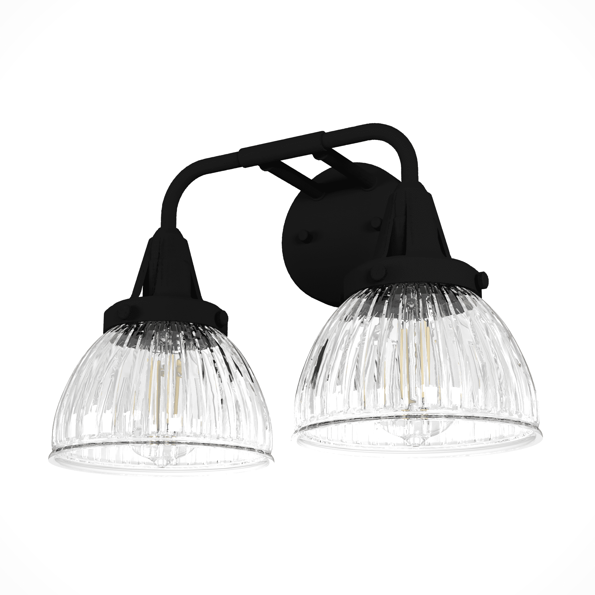 Black Iron 2-Light Fluted Glass Vanity Wall Sconce
