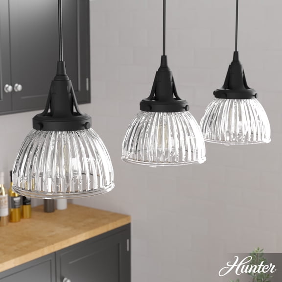Hunter - Cypress Grove 3-light Natural Black Iron, Large Cluster Light, Dimmable, Transitional Style, Linear Shaped, for Bedrooms, Dining, Living Rooms - 19141