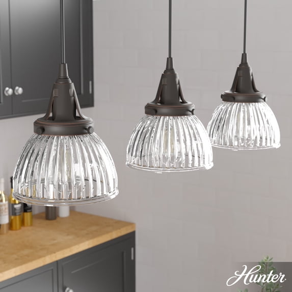 Hunter - Cypress Grove 3-light Onyx Bengal, Large Cluster Light, Dimmable, Transitional Style, Linear Shaped, for Bedrooms, Dining, Living Rooms - 19142