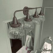 Hunter - Cypress Grove 4-light Onyx Bengal, Medium Size Vanity Light, Dimmable, Transitional Style, for Bedrooms, Kitchens, Dining, Living Rooms - 19260