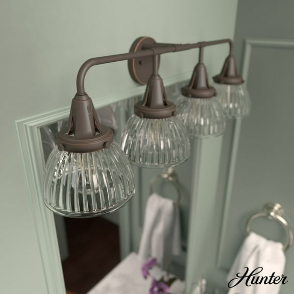Hunter - Cypress Grove 4-light Onyx Bengal, Medium Size Vanity Light, Dimmable, Transitional Style, for Bedrooms, Dining, Living Rooms - 19260