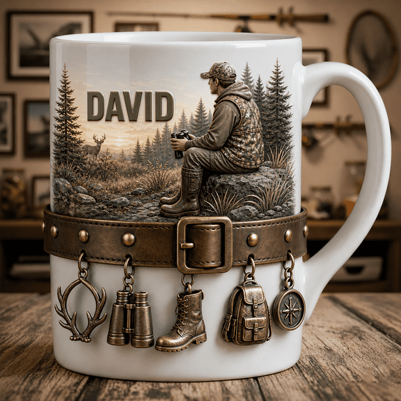Hunter Dad Custom Mug with Name, Accent Coffee Mug Father’s Day Gift for Dad