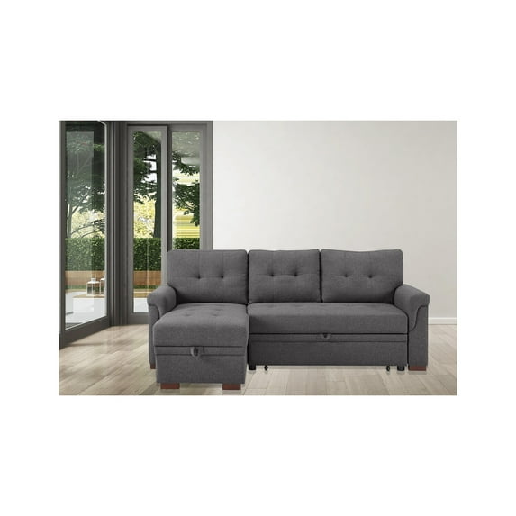 Hunter Dark Gray Linen Reversible Sleeper Sectional Sofa with Storage Chaise