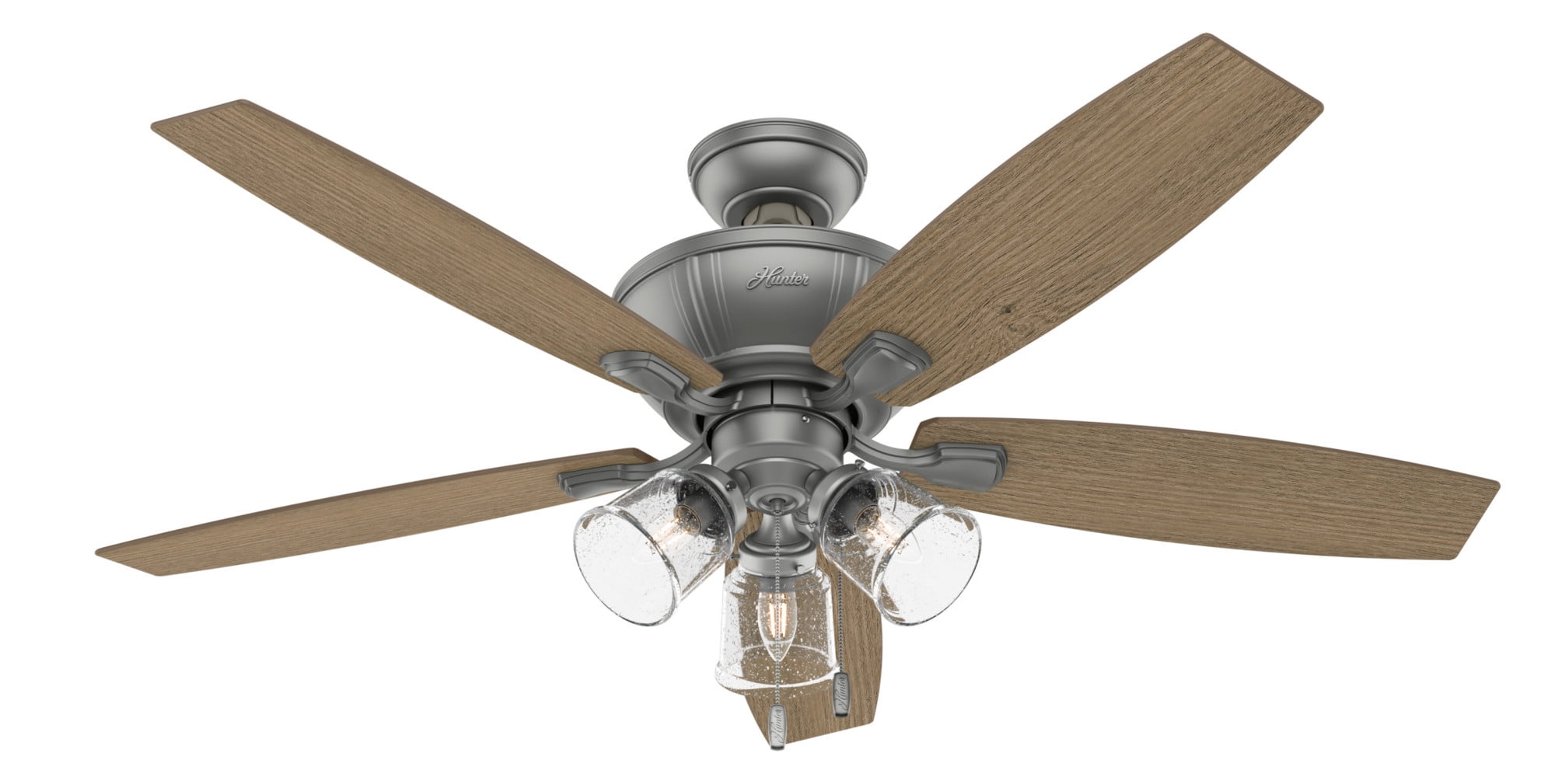 Hunter - Darlington Indoor Ceiling Fan With Light, 52-inch, Matte Silver, Formal-style, 3-speed WhisperWind Motor, 50837, for living rooms, bedrooms, home offices, kitchens