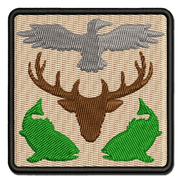 Hunter Deer Fish Duck Hunting Fishing Applique Multi-Color Embroidered Hook & Loop Patch - 2.5 Inch Small