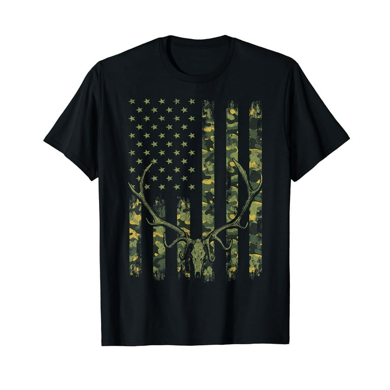 Hunting Deer Skull Flag T-Shirt Hunters Hunting Deer Skull Flag T-Shirt Hunters