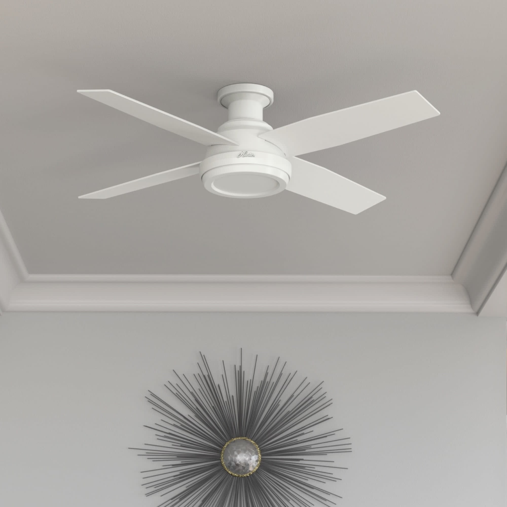 Dempsey 52" Fresh White Low Profile Ceiling Fan with Remote & Lighting