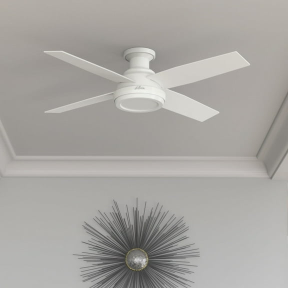 Hunter - Dempsey Indoor Low Profile Ceiling Fan, Remote, 52-inch, Fresh White, Modern-style, 3-speed WhisperWind Motor, 59248, for Living Rooms, Bedrooms