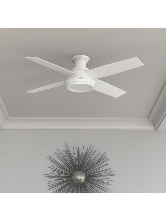 - Dempsey Indoor Low Profile Ceiling Fan, Remote, 52-inch, Fresh White, Modern-style, 3-speed WhisperWind Motor, 59248, for Living Rooms, Bedrooms