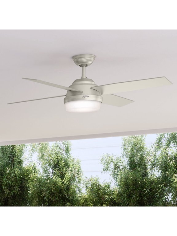 52 inch Outdoor or Indoor Ceiling Fan with LED Light and Remote Control - Modern Ceiling Fan, Standard Mount, 4 Blades, For Patio, Porch, Garage, or Living Room - Dempsey 59450, Matte Nickel