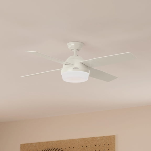 Hunter 52 inch Outdoor or Indoor Ceiling Fan with LED Light and Remote Control - White Ceiling Fan, Standard Mount, 4 Blades, For Patio, Porch, Garage, or Living Room - Dempsey 59252, Fresh White