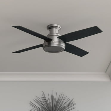 Hunter - Dempsey Indoor Low Profile Ceiling Fan, Remote, 52-inch, Brushed Nickel, Modern-style, 3-speed WhisperWind Motor, 59247, for living rooms, bedrooms, home offices, kitchens