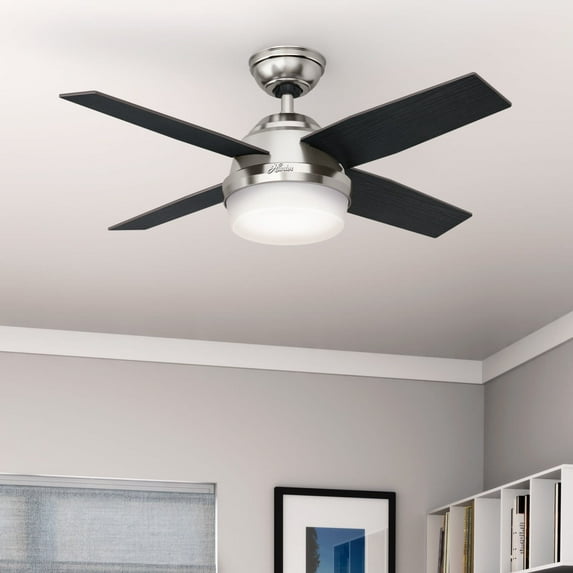 Hunter - Dempsey Indoor Ceiling Fan With Light, Remote, 44-inch, Brushed Nickel, Modern-style, 3-speed WhisperWind Motor, 59245, for living rooms, bedrooms, home offices, kitchens