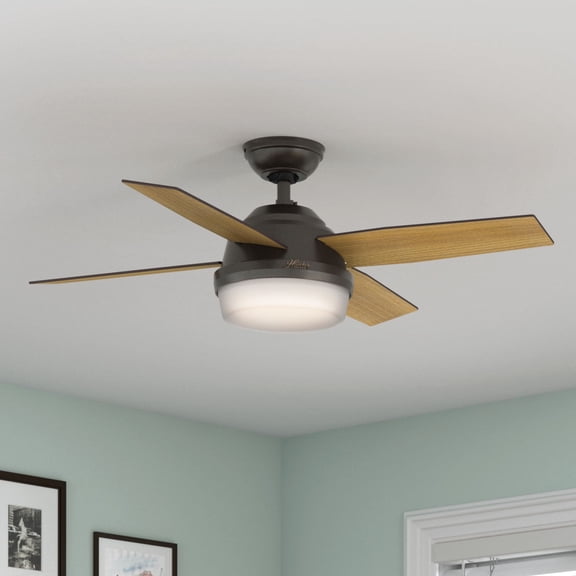Hunter 44 inch Indoor Ceiling Fan with LED Light and Remote Control - Bronze Modern Ceiling Fan, Standard Mount, 4 Blades, For Bedroom, Living Room, or Kitchen - Dempsey 59444, Noble Bronze