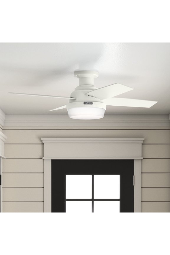 44 inch Indoor Ceiling Fan with LED Light and Remote Control - White Modern Ceiling Fan, Low Profile Mount, 4 Blades, For Bedroom, Living Room, or Kitchen, Quiet - Dempsey 59244, Fresh White