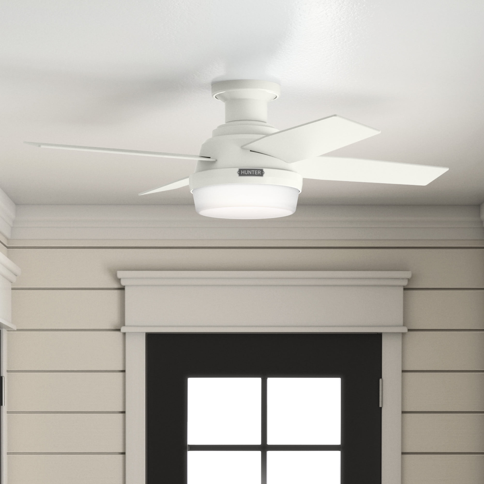44" White Low Profile Ceiling Fan with LED Light and Remote