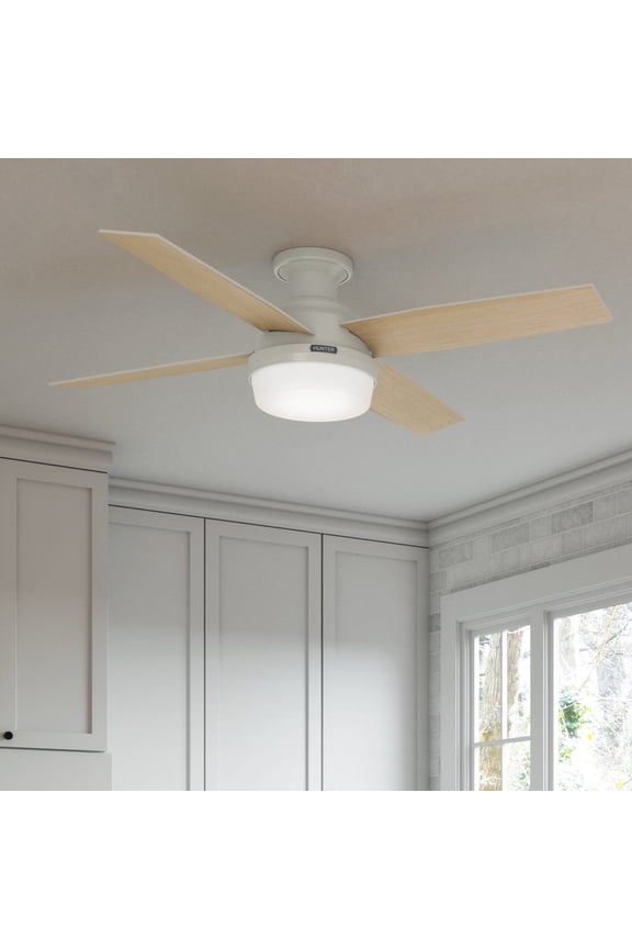 52 inch Indoor Ceiling Fan with LED Light and Remote Control - White Modern Ceiling Fan, Low Profile Mount, 4 Blades, For Bedroom, Living Room, or Kitchen, Quiet - Dempsey 59242, Fresh White