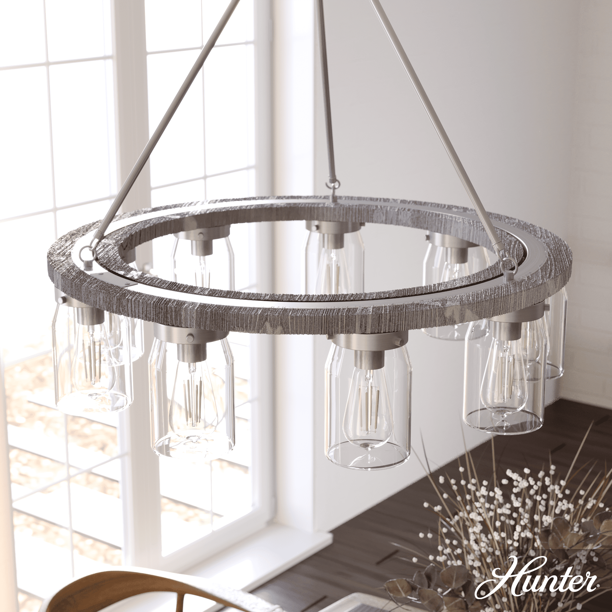 Devon Park Brushed Nickel 9-Light Rustic Wagon Wheel Chandelier