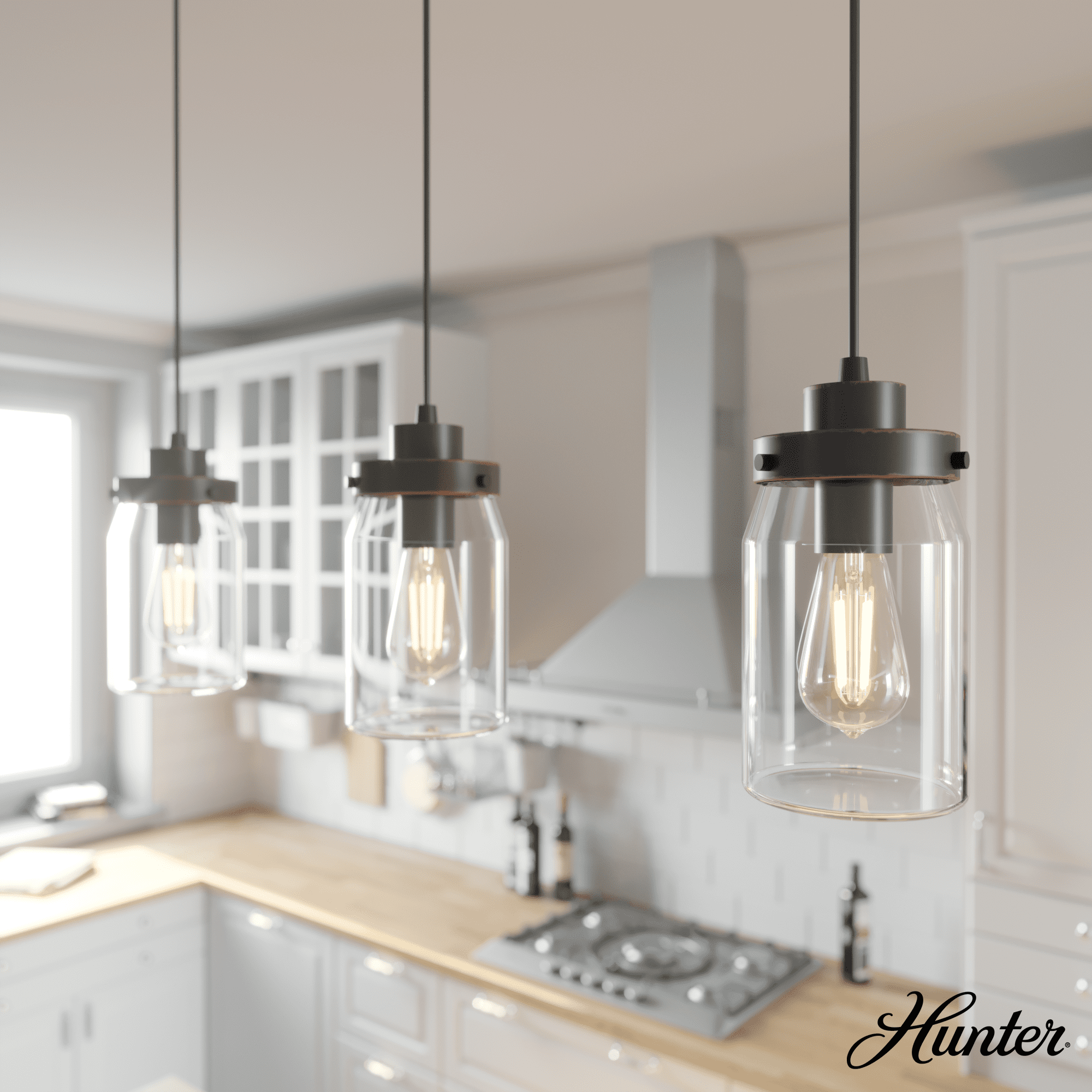 Onyx Bengal Rustic 3-Light LED Jar Pendant with Clear Glass Shades