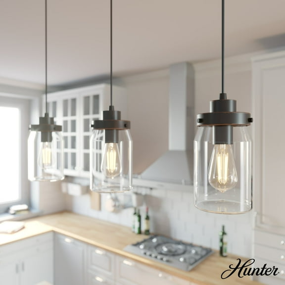 Hunter - Devon Park 3-light Onyx Bengal, Large Cluster Light, Dimmable, Rustic Style, Linear Shaped, for Bedrooms, Dining, Living Rooms - 19155