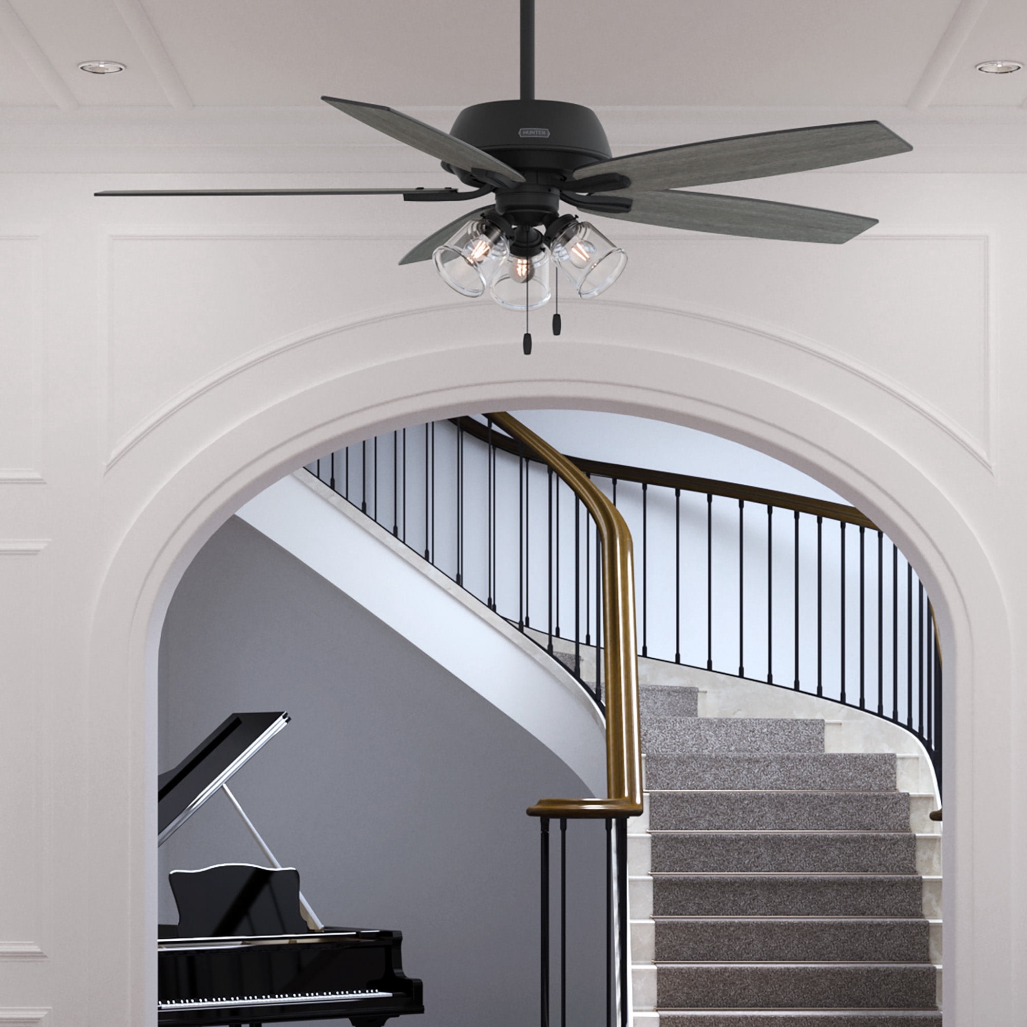 Hunter 60 inch Indoor Ceiling Fan with LED Lights - Black Ceiling Fan with Pull Chain, For Bedroom or Living Room, Standard Mount, No Remote, 5 Blades, Includes Bulbs - Dondra 51614, Matte Black