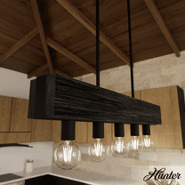 Hunter - Donelson 5-light Natural Black Iron, Large Chandelier, Dimmable, Transitional Style, Linear Shaped, for Bedrooms, Kitchens, Dining, Living Rooms - 13055
