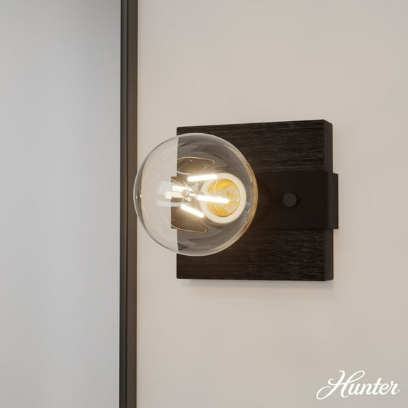 Hunter - Donelson 1-light Natural Black Iron, Small Sconce Light, Dimmable, Rustic Style, for Bedrooms, Dining, Living Rooms - 13051