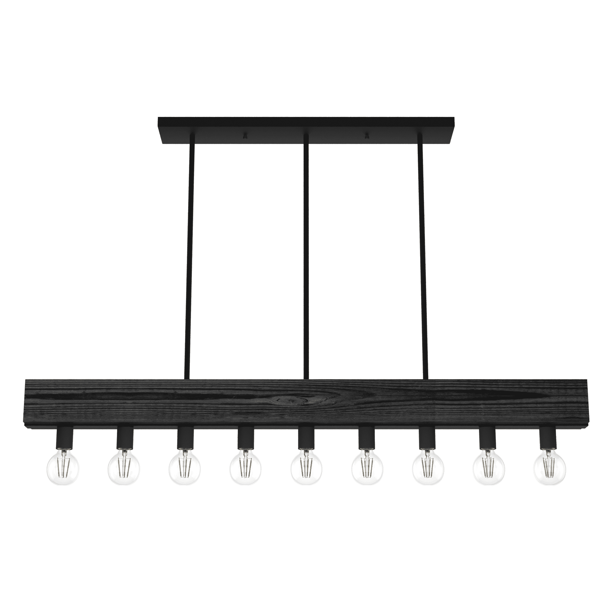 Donelson Black Iron and Wood 9-Light Linear Chandelier