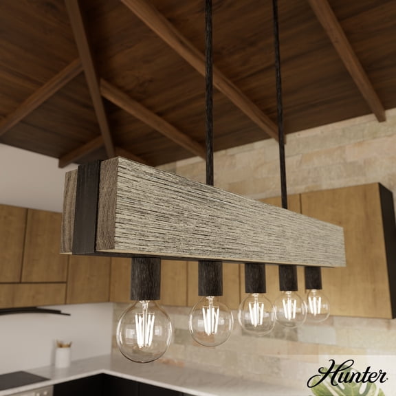 Hunter - Donelson 5-light Rustic Iron, Large Chandelier, Dimmable, Transitional Style, Linear Shaped, for Bedrooms, Dining, Living Rooms - 13054