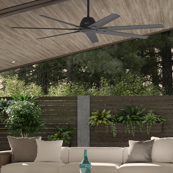 Hunter 72 inch Outdoor or Indoor Ceiling Fan without Light - Black Ceiling Fan with Wall Control, For Patio, Garage, or Porch, Quiet, Standard Mount, 7 Blades - Downtown 51592, Matte Black