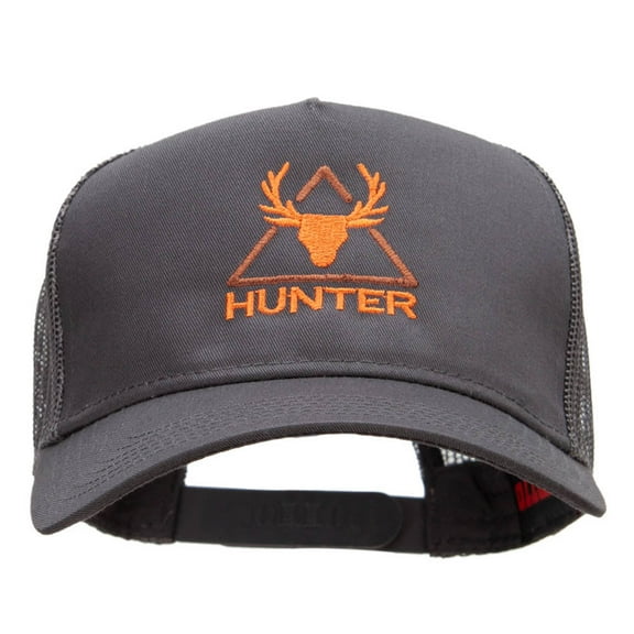 Hunter Embroidered Solid Cotton Twill 5 panel Mesh Back Cap - Charcoal OSFM
