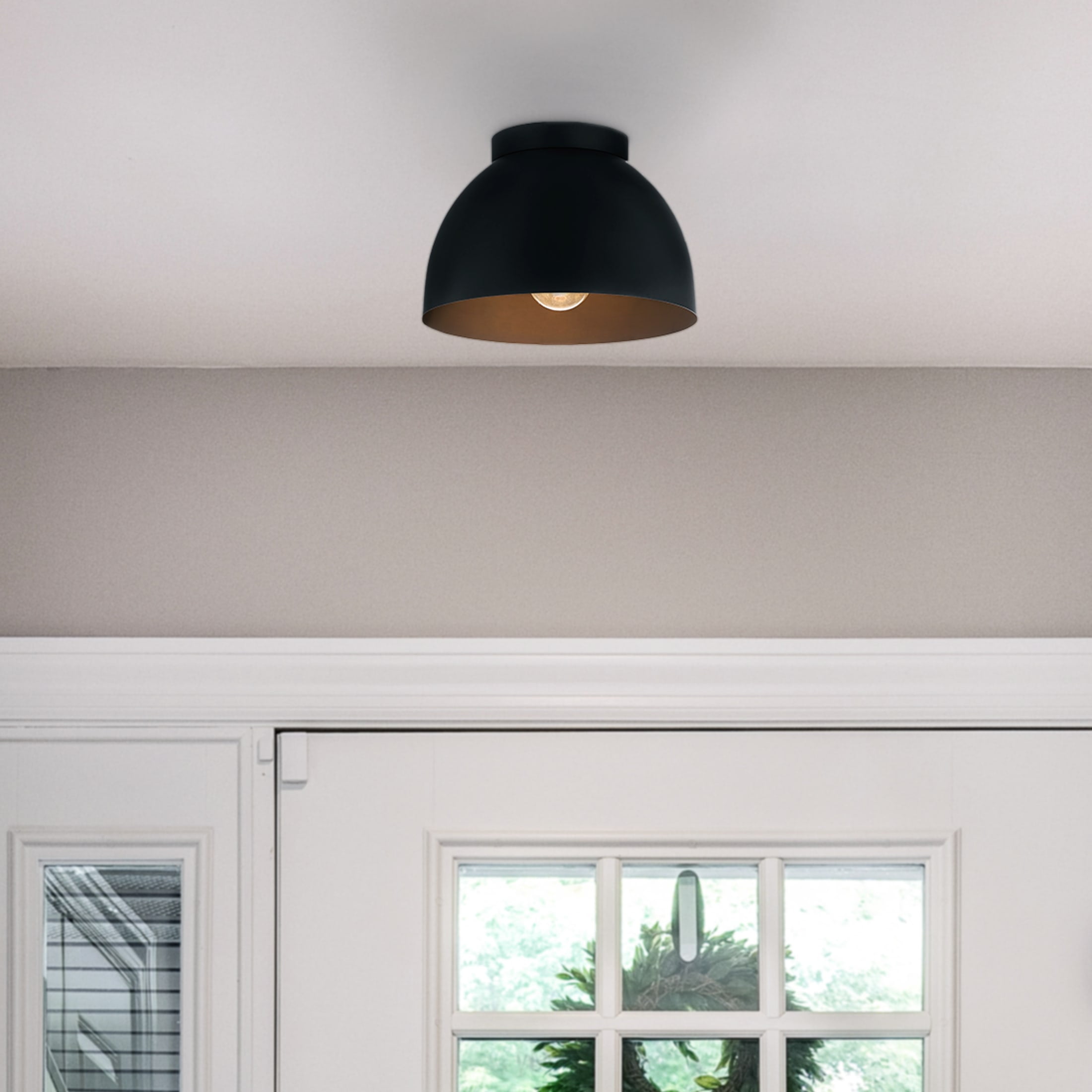 Hunter - Erling 1-light Matte Black, Small Flush Mount Light, Dimmable ...