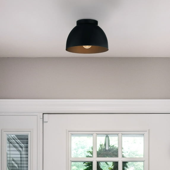 Hunter - Erling 1-light Matte Black, Small Flush Mount Light, Dimmable, Modern Style, Dome Shaped, for Bedrooms, Kitchens, Dining, Living Rooms - 48132