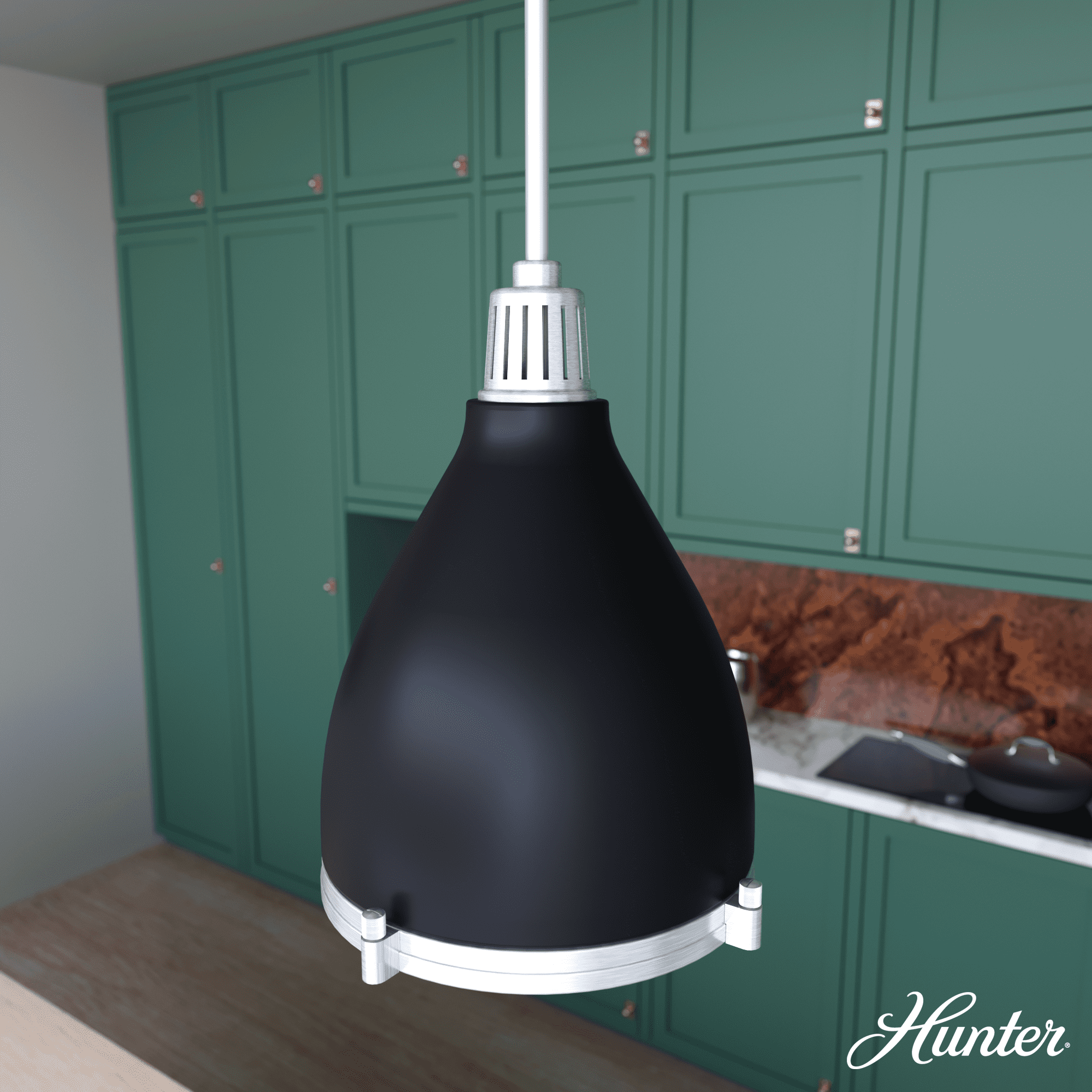 Matte Black and Brushed Nickel Glass Dome Pendant Light
