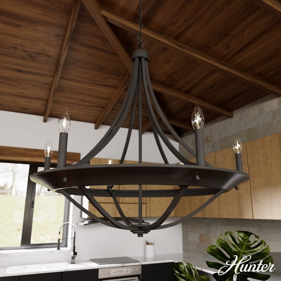 Hunter - Perch Point 6-light Noble Bronze, Large Chandelier, Dimmable, Casual Style, Empire Shaped, for Bedrooms, Dining, Living Rooms - 19414