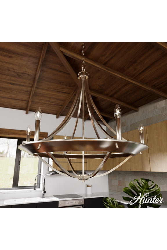 - Perch Point 6-light Brushed Nickel, Large Chandelier, Dimmable, Casual Style, Empire Shaped, for Bedrooms, Dining, Living Rooms - 19415