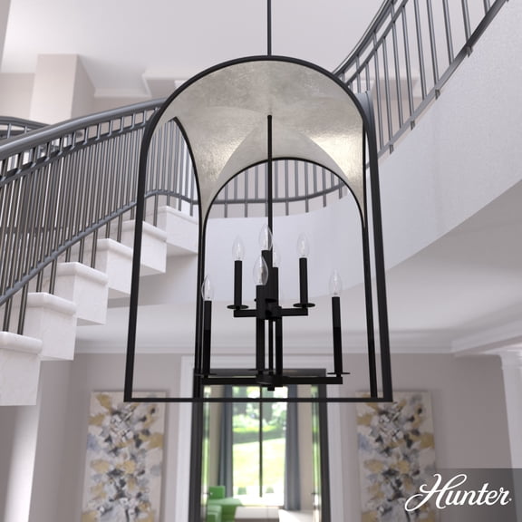 Hunter - Dukestown 8-light Natural Black Iron, Large Pendant Light, Dimmable, Formal Style, Lantern Shaped, for Bedrooms, Dining, Living Rooms - 19736