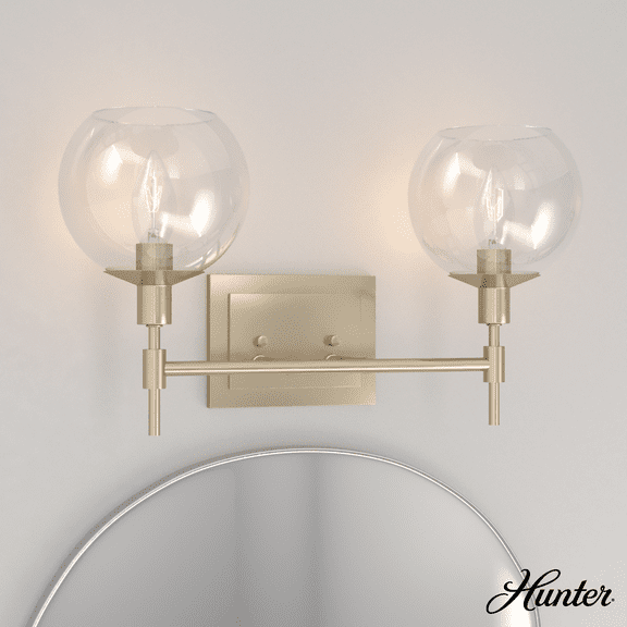 Hunter - Xidane 2-light Alturas Gold, Medium Size Vanity Light, Dimmable, Mid Century Modern Style, for Bedrooms, Kitchens, Dining, Living Rooms - 19761