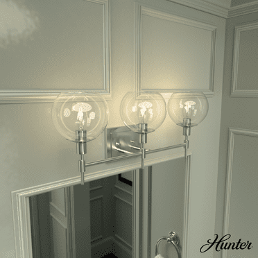 Hunter - Xidane 3-light Brushed Nickel, Medium Size Vanity Light, Dimmable, Mid Century Modern Style, for Bedrooms, Kitchens, Dining, Living Rooms - 19764