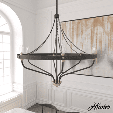 Hunter - Merlin 6-light Rustic Iron, Large Chandelier, Dimmable, Industrial Style, Empire Shaped, for Bedrooms, Kitchens, Dining, Living Rooms - 19795