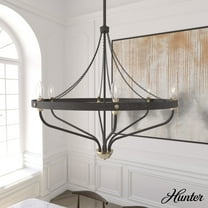 Hunter - Merlin 6-light Rustic Iron, Large Chandelier, Dimmable, Industrial Style, Empire Shaped, for Bedrooms, Dining, Living Rooms - 19795