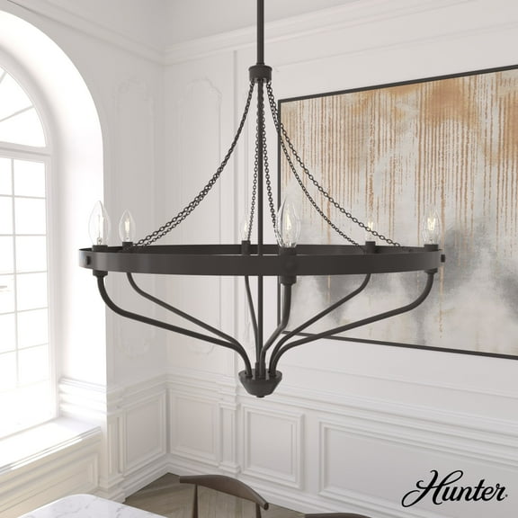 Hunter - Merlin 6-light Noble Bronze, Large Chandelier, Dimmable, Industrial Style, Empire Shaped, for Bedrooms, Dining, Living Rooms - 19796