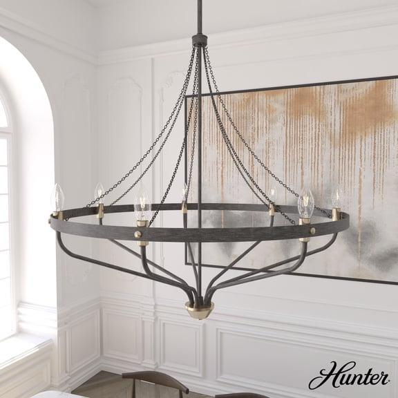 Hunter - Merlin 7-light Rustic Iron, Large Chandelier, Dimmable, Industrial Style, Empire Shaped, for Bedrooms, Dining, Living Rooms - 19797