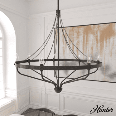 Hunter - Merlin 7-light Noble Bronze, Large Chandelier, Dimmable, Industrial Style, Empire Shaped, for Bedrooms, Kitchens, Dining, Living Rooms - 19798